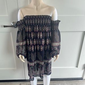 Miin sheer lined off the shoulder swing dress size S